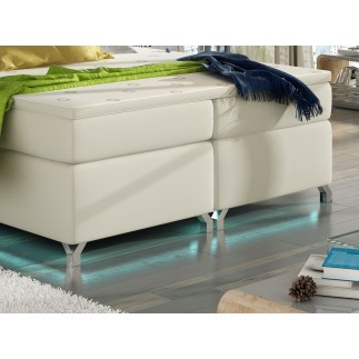 Ensemble boxspring complet tête de lit + sommiers + matelas + surmatelas BASSANO - en simili cuir beige - 140x200 cm
