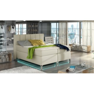 Ensemble boxspring complet tête de lit + sommiers + matelas + surmatelas BASSANO - en simili cuir beige - 140x200 cm