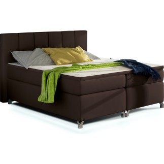 Ensemble boxspring complet tête de lit + sommiers + matelas + surmatelas BASSANO - en simili cuir chocolat - 140x200 cm