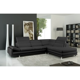 Canapé d'angle en cuir italien 6/7 places IZEN, noir, version LUXE, angle droit
