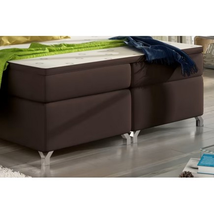 Ensemble boxspring complet tête de lit + sommiers + matelas + surmatelas BASSANO - en simili cuir chocolat - 140x200 cm