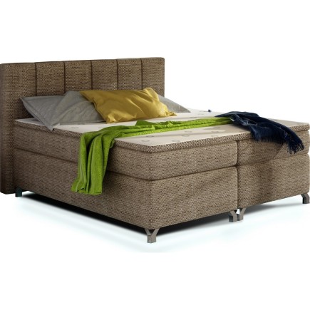 Ensemble boxspring complet tête de lit + sommiers + matelas + surmatelas BASSANO - en tissu marron chiné - 160x200 cm