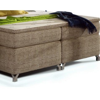 Ensemble boxspring complet tête de lit + sommiers + matelas + surmatelas BASSANO - en tissu marron chiné - 160x200 cm