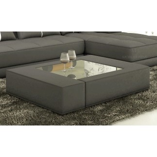 Table basse en cuir italien ZANA, gris foncé