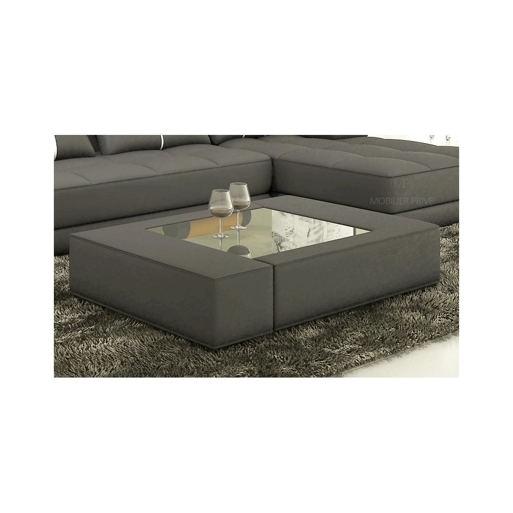 Table basse en cuir italien ZANA, gris foncé