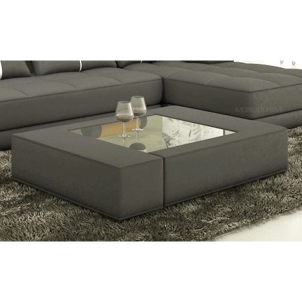 Table basse en cuir italien ZANA, gris foncé