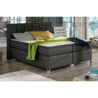 Ensemble boxspring complet tête de lit + sommiers + matelas + surmatelas BASSANO - en tissu gris-noir - 140x200 cm