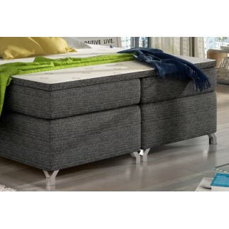 Ensemble boxspring complet tête de lit + sommiers + matelas + surmatelas BASSANO - en tissu gris-noir - 140x200 cm