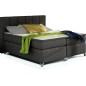 Ensemble boxspring complet tête de lit + sommiers + matelas + surmatelas BASSANO - en tissu gris-noir - 140x200 cm
