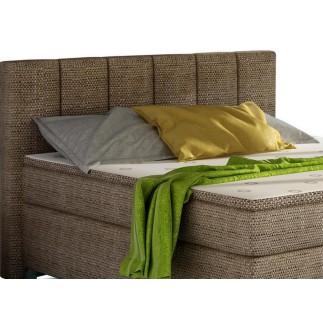 Ensemble boxspring complet tête de lit + sommiers + matelas + surmatelas BASSANO - en tissu marron chiné - 140x200 cm
