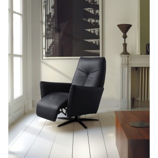 Fauteuil relax électrique en 100% tout cuir épais luxe italien, bleu, CLAUDIO, 2 moteurs