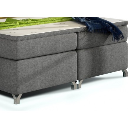 Ensemble boxspring complet tête de lit + sommiers + matelas + surmatelas BASSANO - en tissu gris foncé - 140x200 cm
