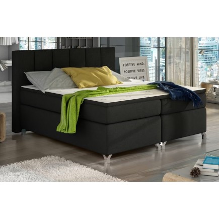 Ensemble boxspring complet tête de lit + sommiers + matelas + surmatelas BASSANO - en tissu noir - 140x200 cm