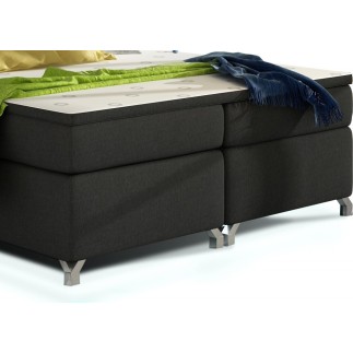 Ensemble boxspring complet tête de lit + sommiers + matelas + surmatelas BASSANO - en tissu noir - 140x200 cm
