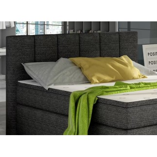 Ensemble boxspring complet tête de lit + sommiers + matelas + surmatelas BASSANO - en tissu noir - 140x200 cm