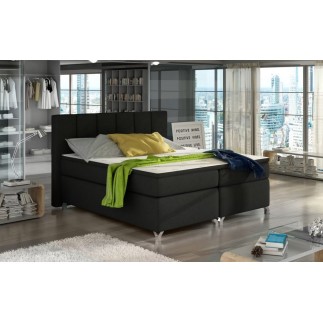 Ensemble boxspring complet tête de lit + sommiers + matelas + surmatelas BASSANO - en tissu noir - 140x200 cm