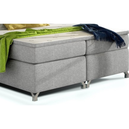 Ensemble boxspring complet tête de lit + sommiers + matelas + surmatelas BASSANO - en tissu gris - 140x200 cm