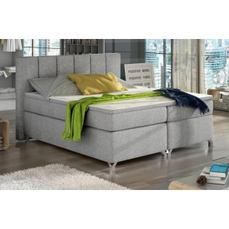 Ensemble boxspring complet tête de lit + sommiers + matelas + surmatelas BASSANO - en tissu gris - 160x200 cm