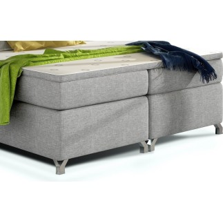 Ensemble boxspring complet tête de lit + sommiers + matelas + surmatelas BASSANO - en tissu gris - 160x200 cm