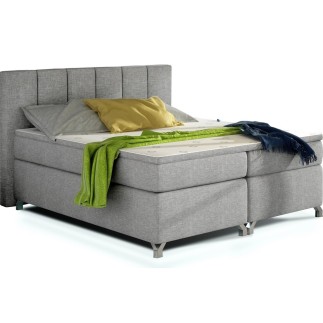 Ensemble boxspring complet tête de lit + sommiers + matelas + surmatelas BASSANO - en tissu gris - 180x200 cm