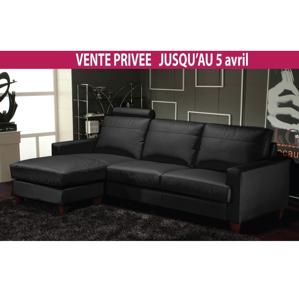 Canapé d'angle en cuir italien 4/5 places BAGGI, blanc, Noir, angle gauche