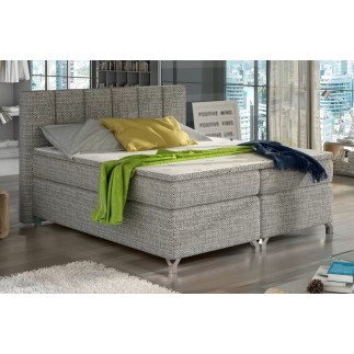 Ensemble boxspring complet tête de lit + sommiers + matelas + surmatelas BASSANO - en tissu gris chiné - 160x200 cm