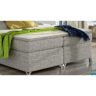 Ensemble boxspring complet tête de lit + sommiers + matelas + surmatelas BASSANO - en tissu gris chiné - 180x200 cm