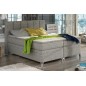 Ensemble boxspring complet tête de lit + sommiers + matelas + surmatelas BASSANO - en tissu gris chiné - 180x200 cm