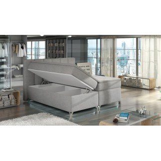 Ensemble boxspring complet tête de lit + sommiers + matelas + surmatelas BASSANO - en tissu marron chiné - 180x200 cm