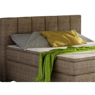 Ensemble boxspring complet tête de lit + sommiers + matelas + surmatelas BASSANO - en tissu marron chiné - 180x200 cm
