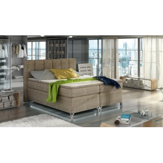 Ensemble boxspring complet tête de lit + sommiers + matelas + surmatelas BASSANO - en tissu marron chiné - 180x200 cm