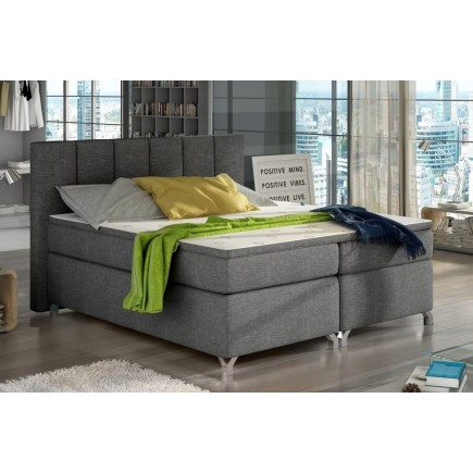 Ensemble boxspring complet tête de lit + sommiers + matelas + surmatelas BASSANO - en tissu gris foncé - 160x200 cm
