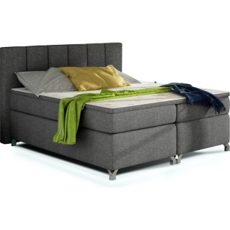 Ensemble boxspring complet tête de lit + sommiers + matelas + surmatelas BASSANO - en tissu gris foncé - 160x200 cm