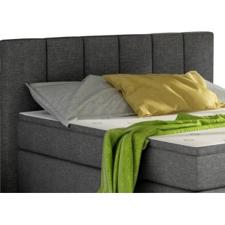 Ensemble boxspring complet tête de lit + sommiers + matelas + surmatelas BASSANO - en tissu gris foncé - 160x200 cm