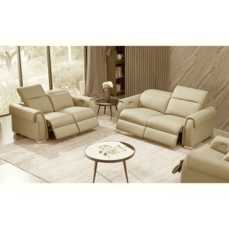 Ensemble avec 4 relax électriques, Canapé 3 places et 2 places en cuir italien buffle TOPRELAX, beige