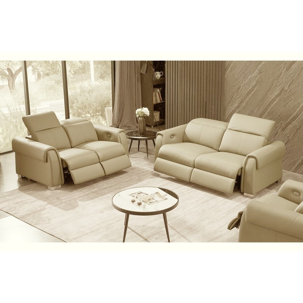 Ensemble avec 4 relax électriques, Canapé 3 places et 2 places en cuir italien buffle TOPRELAX, beige