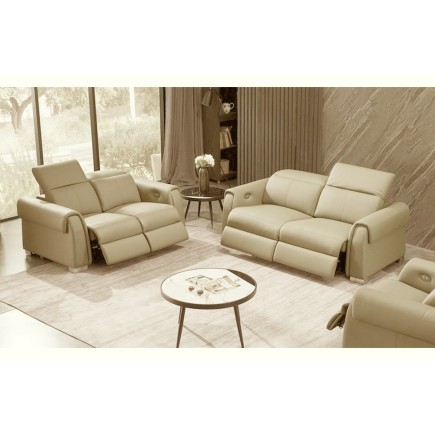 Ensemble avec 4 relax électriques, Canapé 3 places et 2 places en cuir italien buffle TOPRELAX, beige