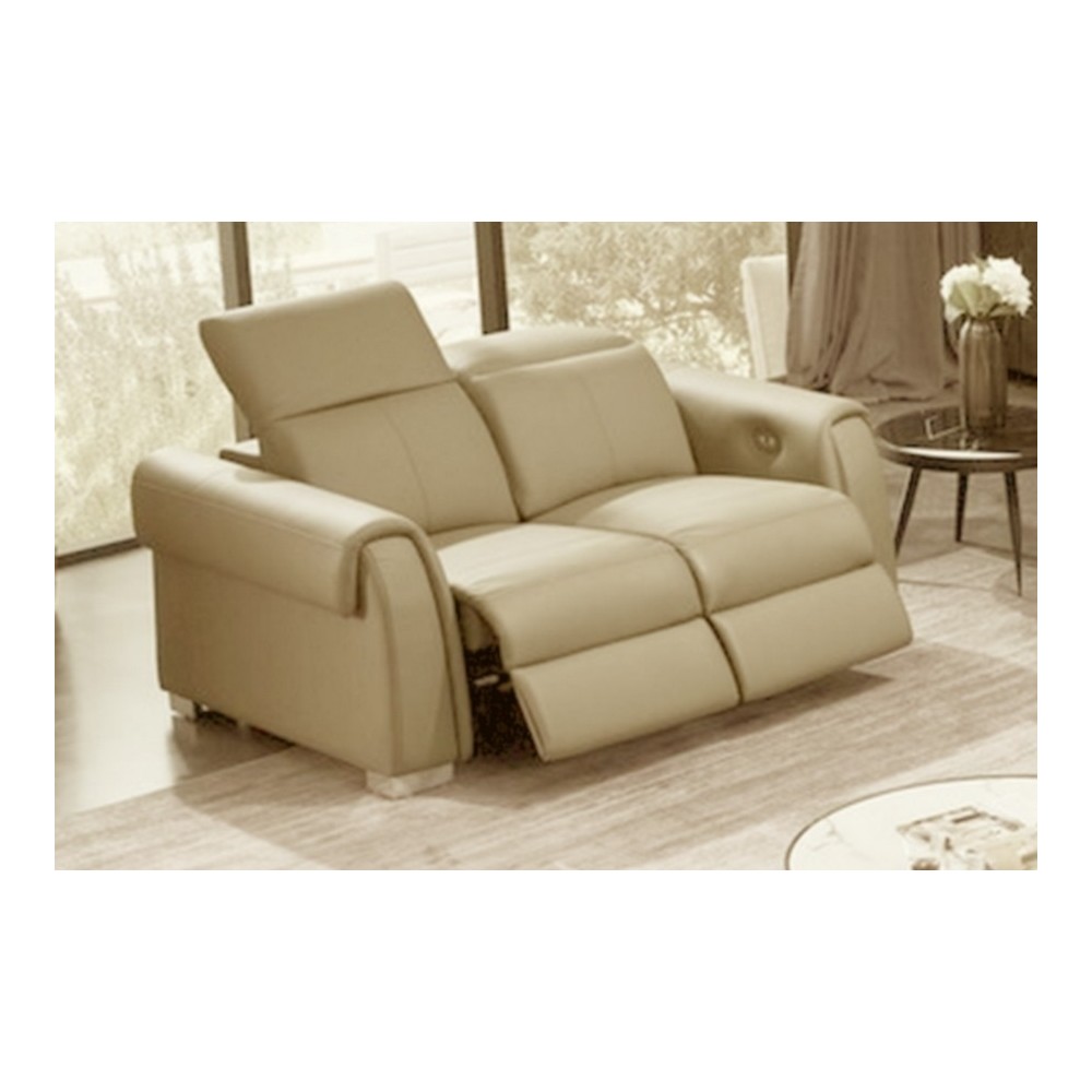 Canapé 3 places avec 2 relax électriques en cuir italien buffle TOPRELAX, beige