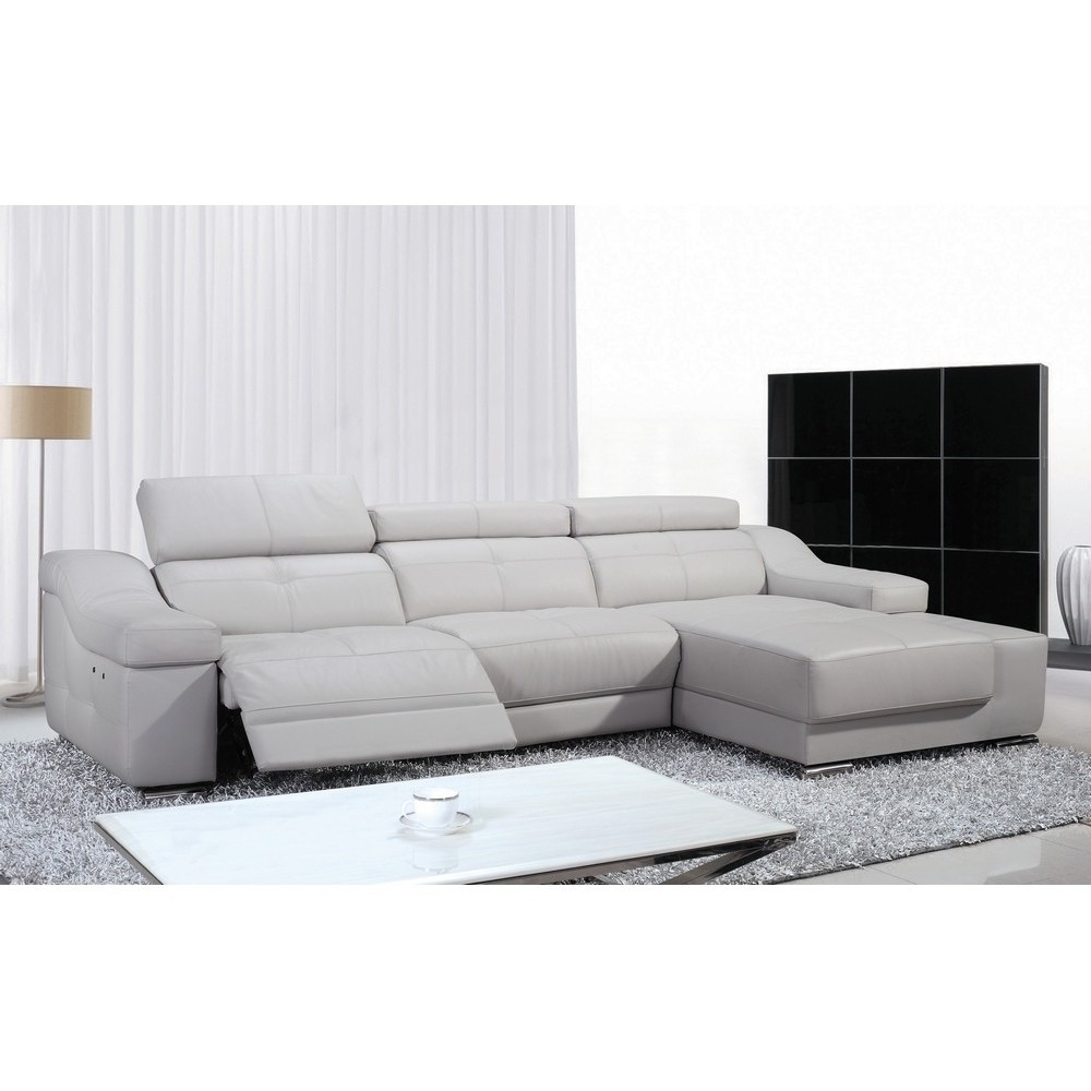Canapé d'angle double relax en cuir de buffle italien de luxe 5 places BiRELAX, blanc cassé, angle droit.