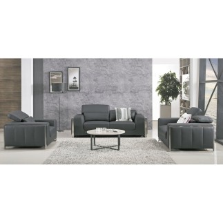 Ensemble Canapé 3 places et 2 places et fauteuil 1 place en cuir luxe italien buffle LUXY, gris foncé