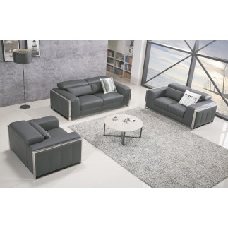 Ensemble Canapé 3 places et 2 places et fauteuil 1 place en cuir luxe italien buffle LUXY, gris foncé