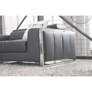 Ensemble Canapé 3 places et 2 places et fauteuil 1 place en cuir luxe italien buffle LUXY, gris foncé