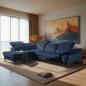 Canapé d'angle avec relax électrique tissu bouclette sensation velours, 5/6 places SINATRA, bleu foncé, angle gauche Canapé d'angle avec relax électrique tissu bouclette sensation velours, 5/6 places SINATRA, bleu foncé, angle gauche