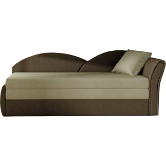 Banquette lit gigogne en tissu de qualité beige et chocolat, angle droit - AGATA