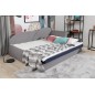 Banquette lit gigogne en tissu de qualité beige et chocolat, angle droit - AGATA, 3 places