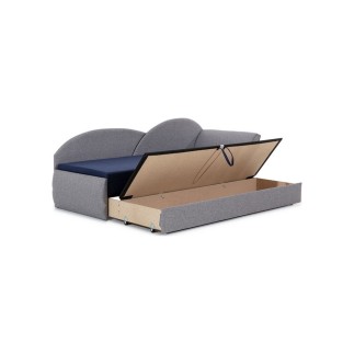 Banquette lit gigogne en tissu de qualité beige et chocolat, angle droit - AGATA