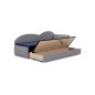 Banquette lit gigogne en tissu de qualité beige et chocolat, angle droit - AGATA, 3 places