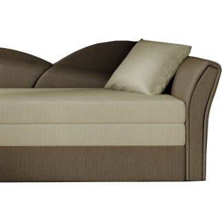 Banquette lit gigogne en tissu de qualité beige et chocolat, angle droit - AGATA