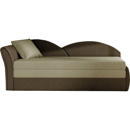 Banquette lit gigogne en tissu de qualité beige et chocolat - angle gauche - AGATA