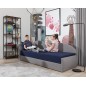 Banquette lit gigogne en tissu de qualité beige et chocolat - angle gauche - AGATA, 3 places